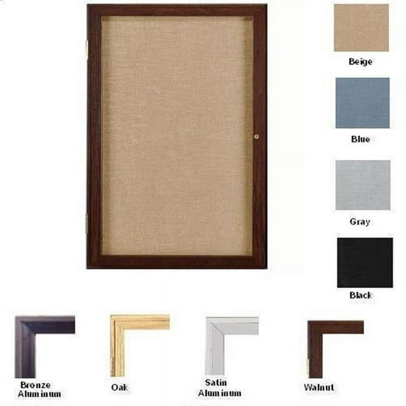 Ghent PN13630F-91 36 in. x 30 in. 1-Door Walnut Wood Frame Enclosed Fabric Tackboard - Gray