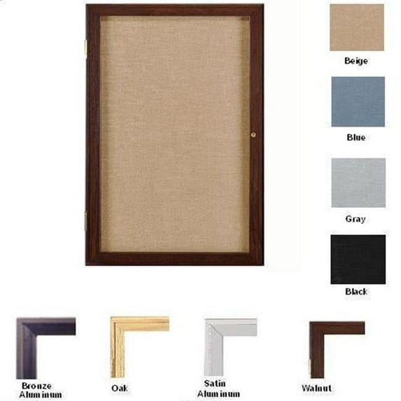 Ghent PW13624F-95 36 in. x 24 in. 1-Door Oak Wood Frame Enclosed Fabric Tackboard - Black