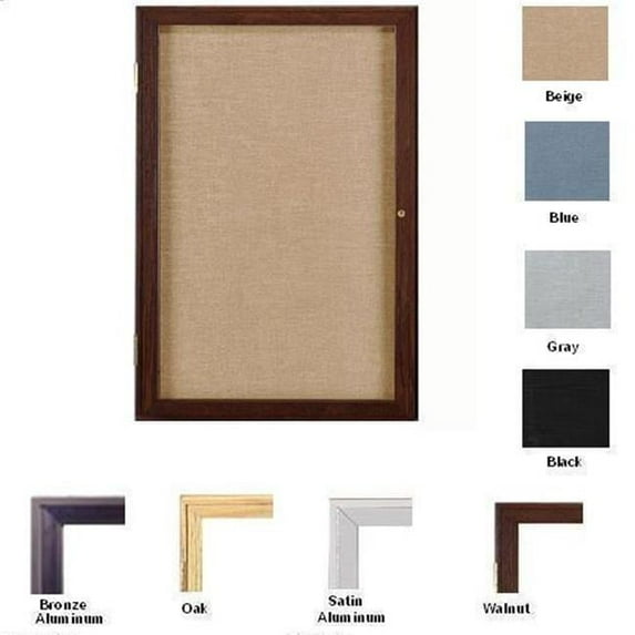 Ghent PW13630F-91 36 in. x 30 in. 1-Door Oak Wood Frame Enclosed Fabric Tackboard - Gray