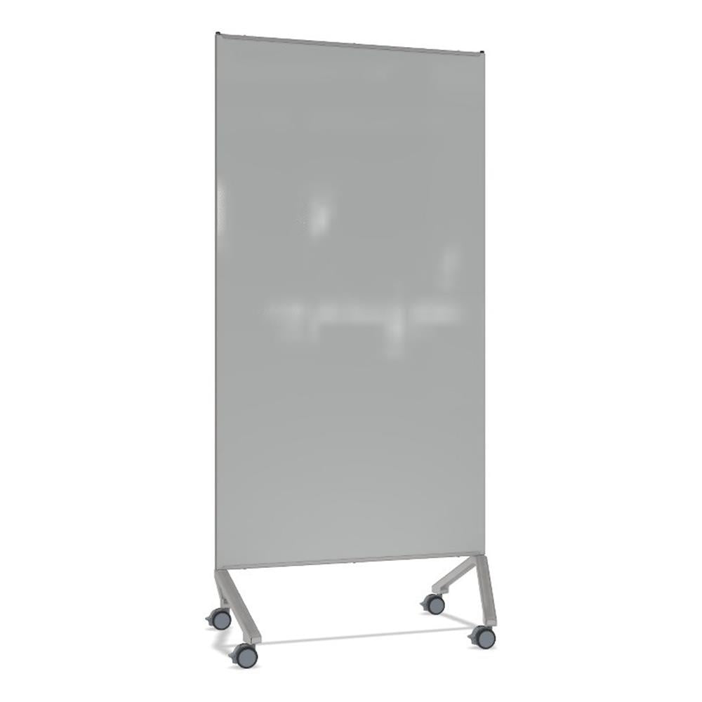 Ghent Pointe Magnetic Mobile Glass Dry Erase Board Gray Silver Frame 77x36