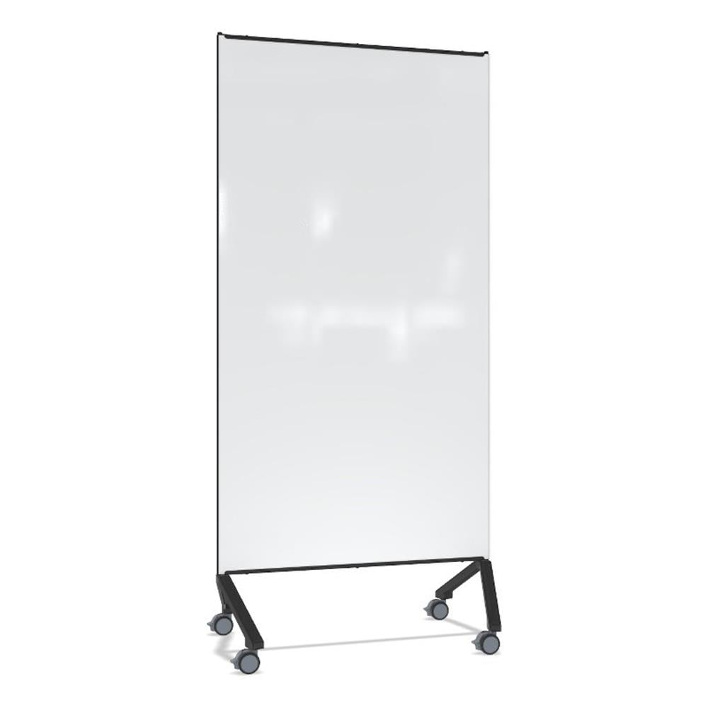 Ghent Pointe Magnetic Mobile Glass Dry Erase Board White Black Frame 77x36