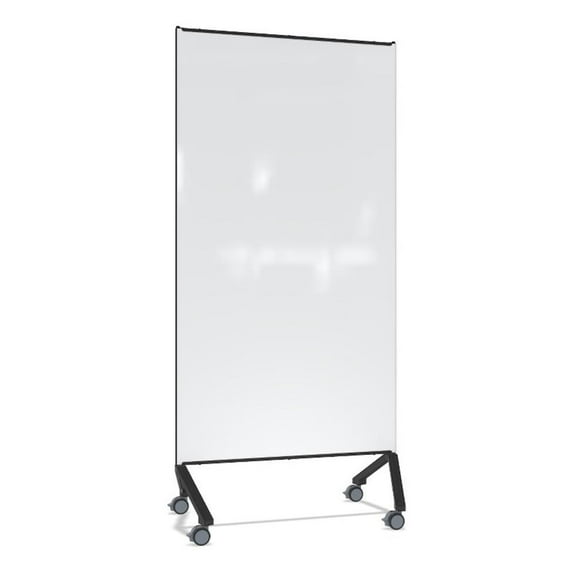 Ghent Pointe Magnetic Mobile Glass Dry Erase Board White Black Frame 77x36