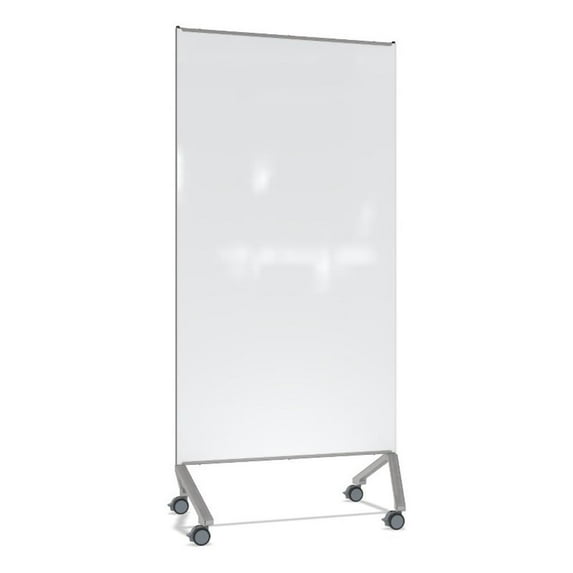 Ghent Pointe Non-Magnetic Mobile Glassboard White Silver Frame 77x36