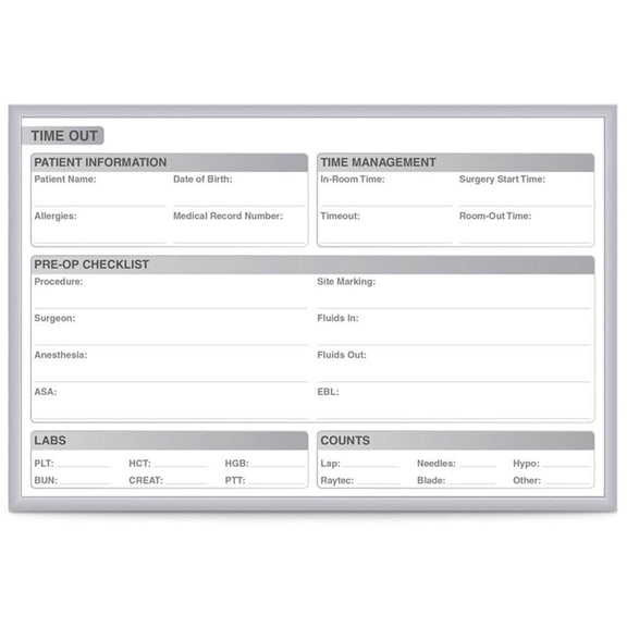 Ghent's Vinyl 18" x 24" Hospital OR Timeout Mag. Whiteboard in Gray
