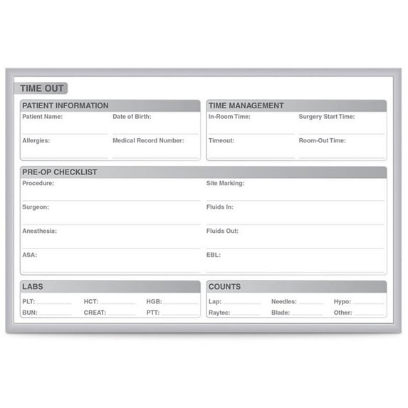 Ghent's Vinyl 2' x 3' Hospital OR Timeout Mag. Whiteboard in Gray