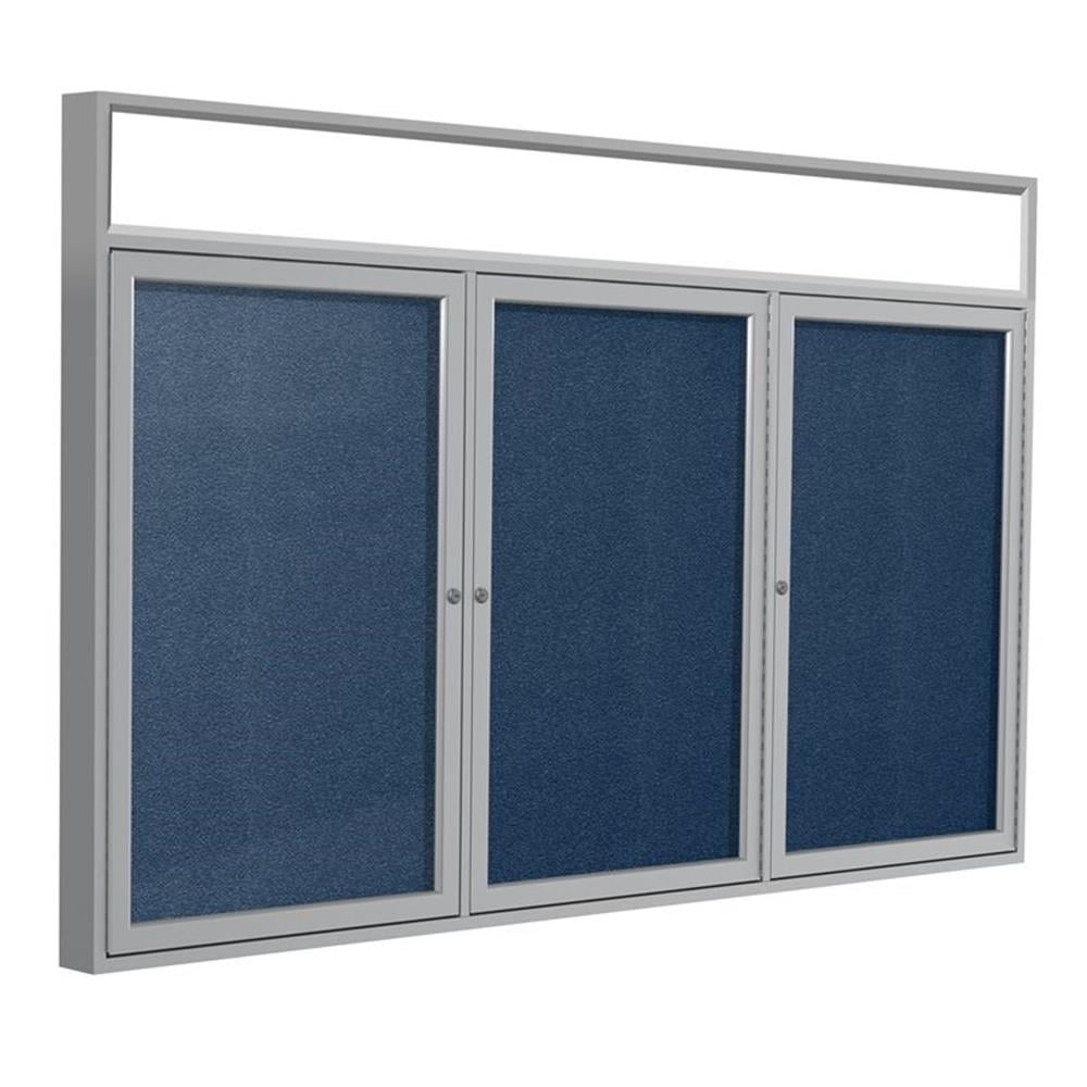 Satin Aluminum 3-Door Enclosed Vinyl Bulletin Board with Illuminated Header