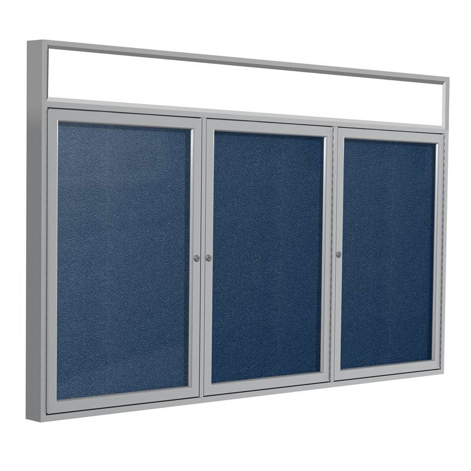 Satin Aluminum 3-Door Enclosed Vinyl Bulletin Board with Illuminated Header