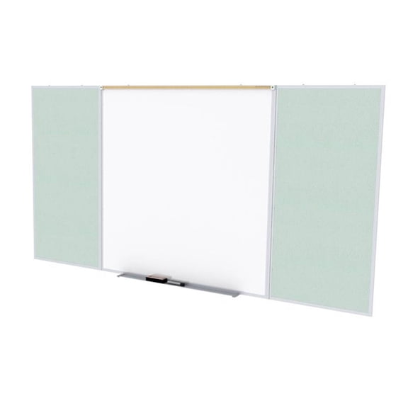 Ghent's Vinyl 4' x 16' Bulletin & Magnetic Whiteboard B-Set in Silver