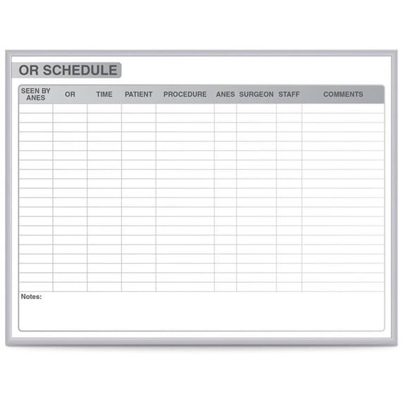 Ghent's Vinyl 4' x 6' Hospital OR Schedule Mag. Whiteboard in Gray
