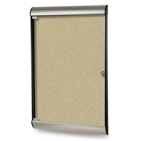 Ghent's Vinyl 42" x 28" 1 Door Bulletin Board with Satin Frame in Caramel