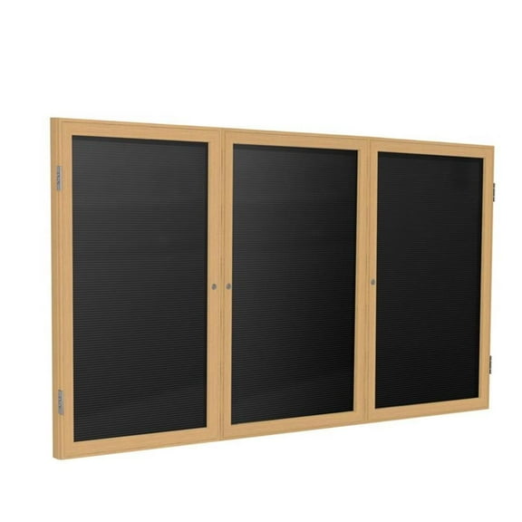 Ghent's Vinyl 48" x 72" 3 Door Enclosed Flannel Letterboard in Black