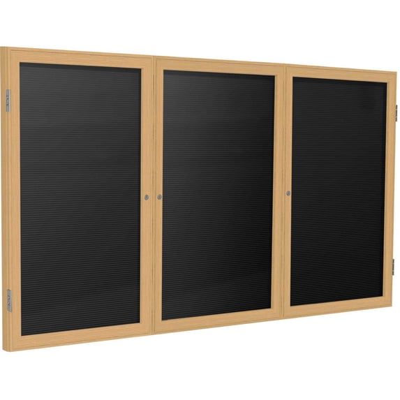 Ghent's Vinyl 48" x 96" 3 Door Enclosed Flannel Letterboard in Black
