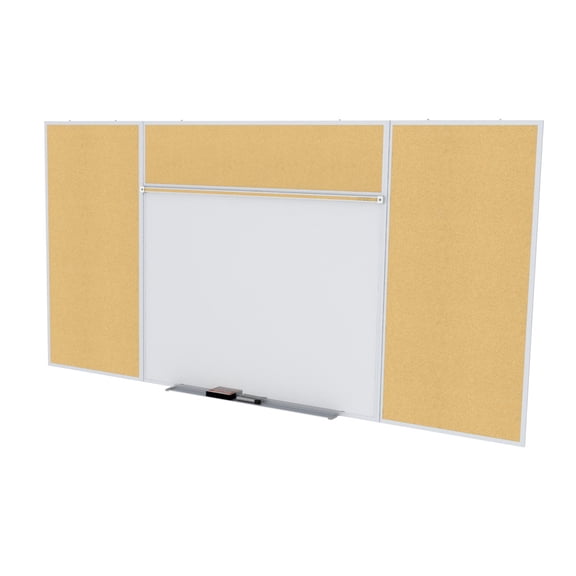 Ghent's Wood 4' x 12' Cork Bulletin & Magnetic Whiteboard Style E Set in Tan