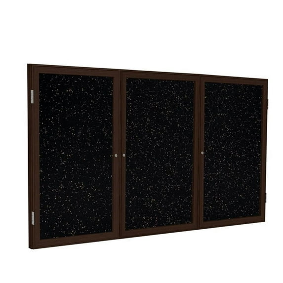 Ghent's Wood 48" x 96" 3 Door Enclosed Rubber Bulletin Board in Speckled Tan