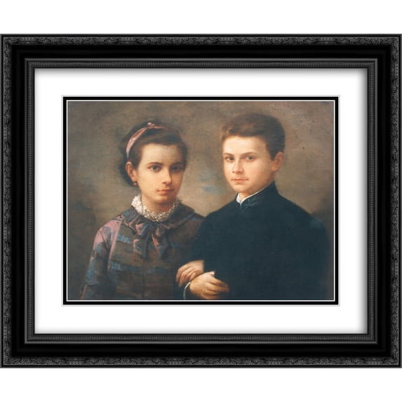 Gheorghe Tattarescu 2x Matted 24x20 Black Ornate Framed Art Print 'The Children of the Painter'