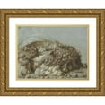 thumbnail image 1 of Gherardo Cibo 18x14 Gold Ornate Wood Frame and Double Matted Museum Art Print Titled - Hilly Landscape with Ships (C. 1570), 1 of 4