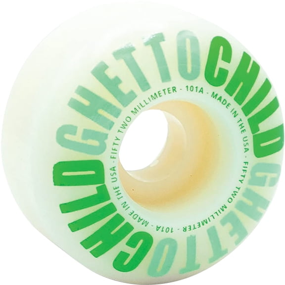 Ghetto Child Classic Logo 52mm 101a White and Green Wheels Skateboard Wheels