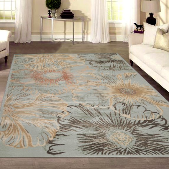 Ghiacco Modern Transitional Floral Area Rug or Runner Rug or Round Rug