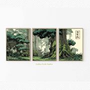 Ghibli Style Japanese Forest Anime Landscape Poster Set Set 3 , Poster Only