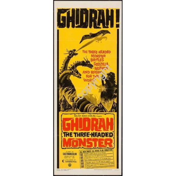 Ghidrah The Three Headed Monster Movie Poster Insert 14x36 Multi-Color Square Adults AB Posters