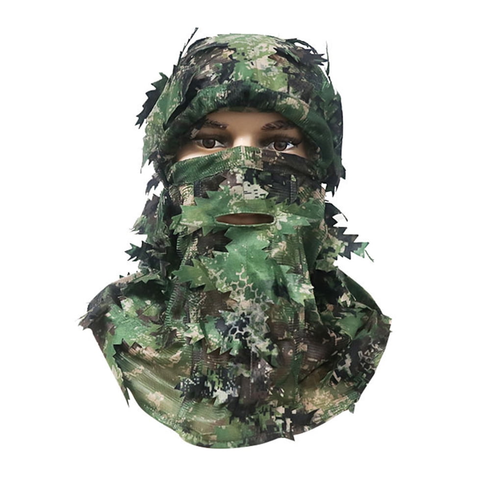 Ghillie Face Covering, 3D Full Face Mask, Camouflage Leafy Hat for