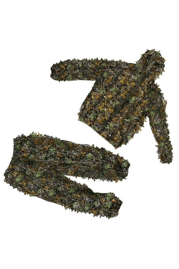 Ghillie Suit, Adult 3D Hunting Suit, 3D Leafy Hooded Camouflage Clothing, Outdoor Woodland, Outfit for Jungle Hunting