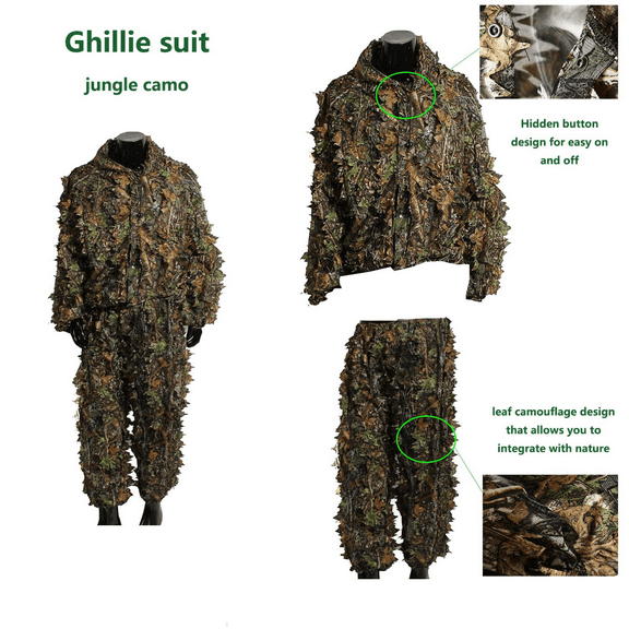 Ghillie Suit, Adult 3D Leafy Suit for Turkey Hunting, Turkey Hunting Gear, Ghillie Suit for Men, Lightweight Leafy Camo Suit for Jungle Hunting, Outdoor Game
