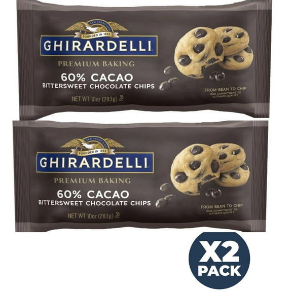 Pack of 2 GHIRARDELLI Premium Baking 60% Cacao Bittersweet Chocolate Chips, 10 oz (packaging may vary)