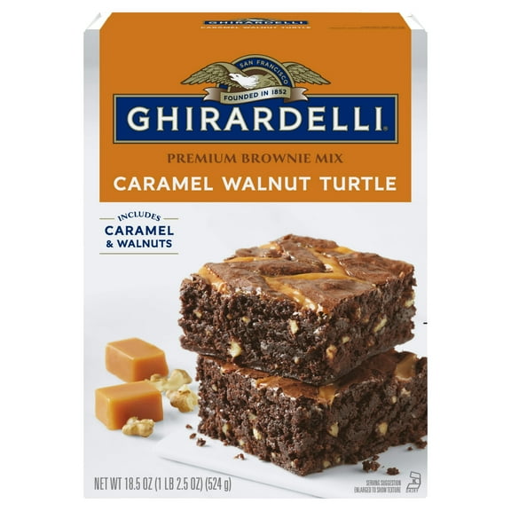 Ghirardelli Caramel Walnut Turtle Premium Brownie Mix, Includes Caramel and Walnuts, 18.5 oz Box, Pack of 4