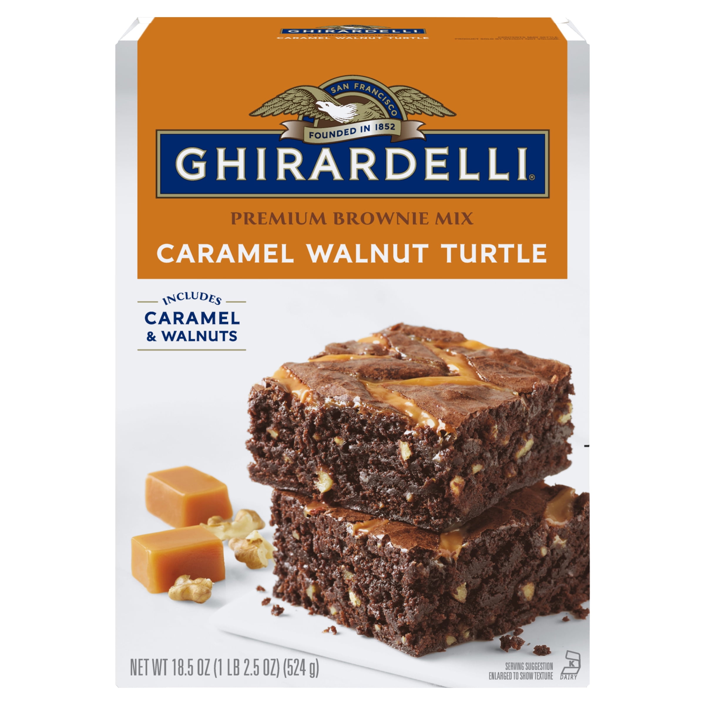 Ghirardelli Caramel Walnut Turtle Premium Brownie Mix, Includes Caramel and Walnuts, 18.5 oz Box