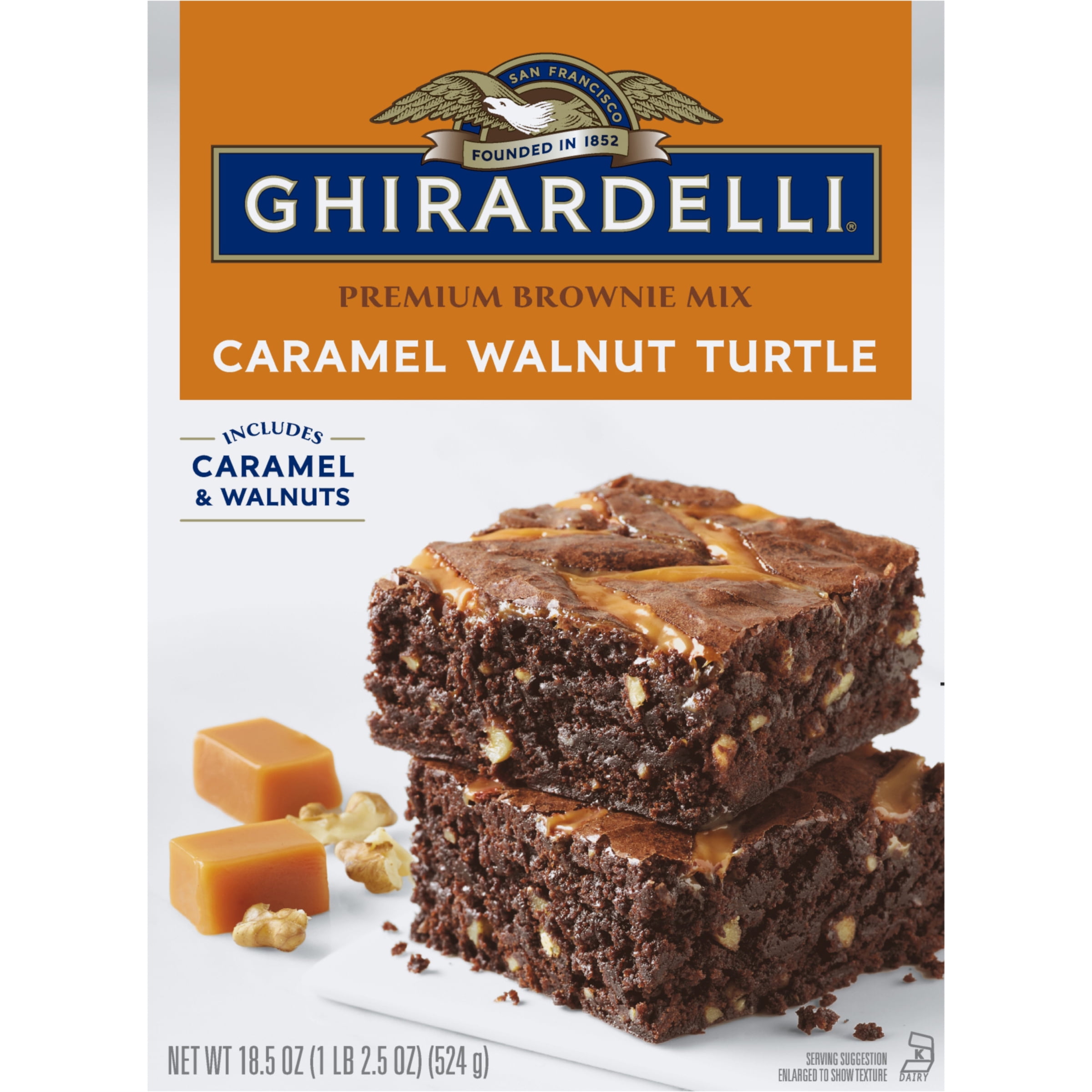 Ghirardelli Caramel Walnut Turtle Premium Brownie Mix, Includes Caramel