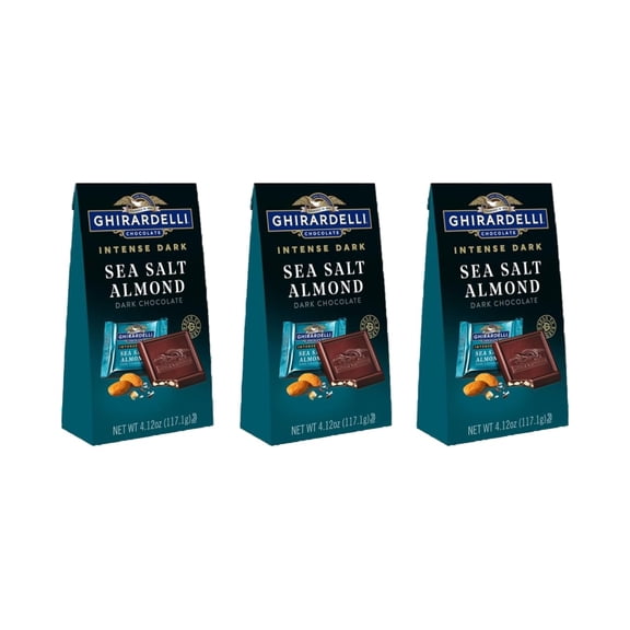 Ghirardelli Chocolate Intense Dark Squares, Sea Salt Intense Dark, (Pack of 3)