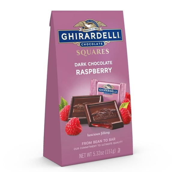 Ghirardelli Chocolate Squares, Dark And Raspberry Filled, 5.32 Ounce Packaging May Vary - Pack of 2