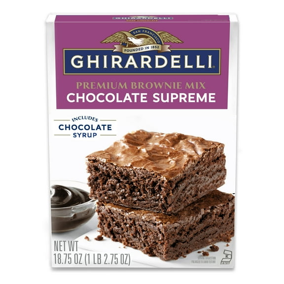 GHIRARDELLI Chocolate Supreme Premium Brownie Mix, Includes Chocolate Syrup, 18.75 oz Box