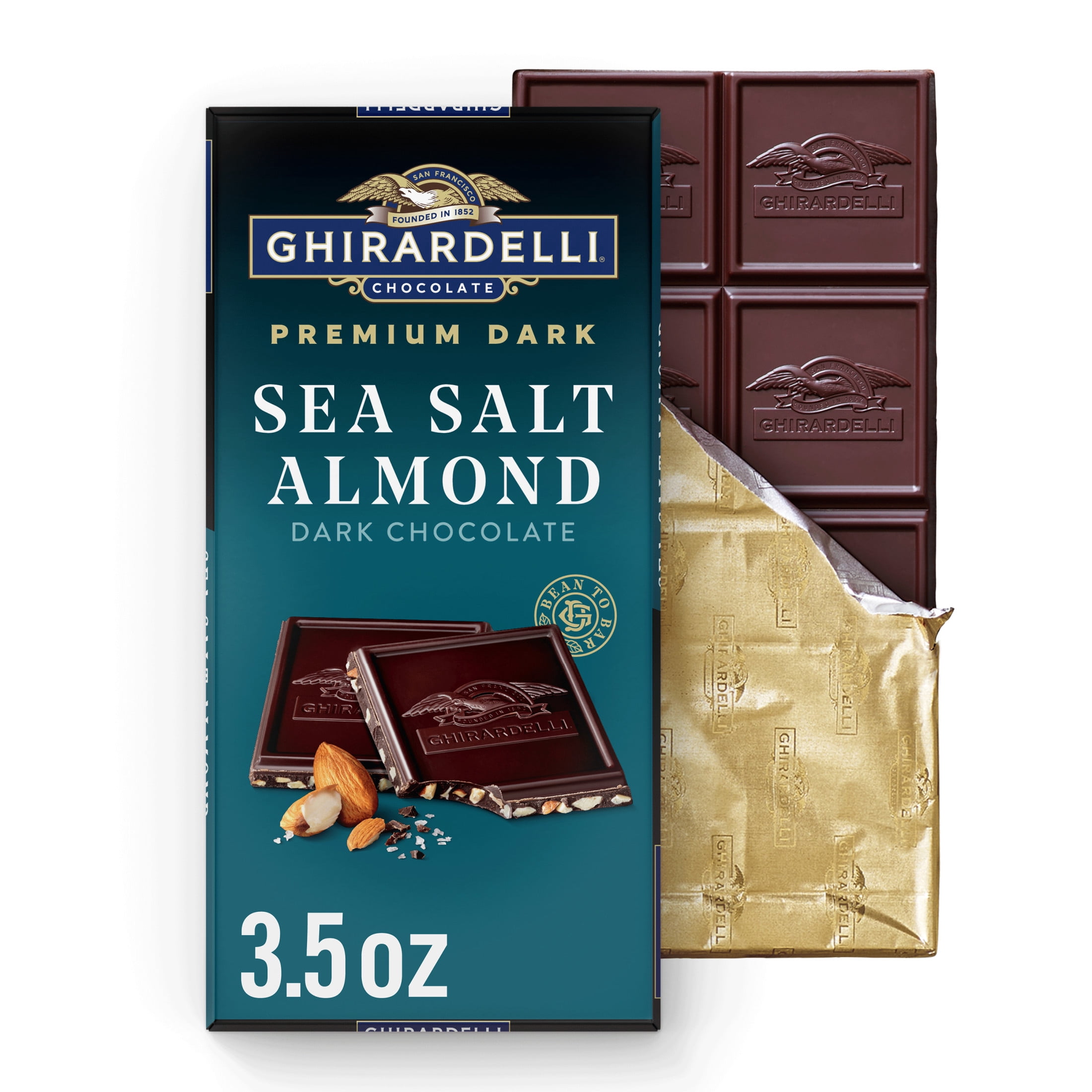 GHIRARDELLI PREMIUM DARK Sea Salt Almond Dark Chocolate Candy Bar, 3.5 oz Bar