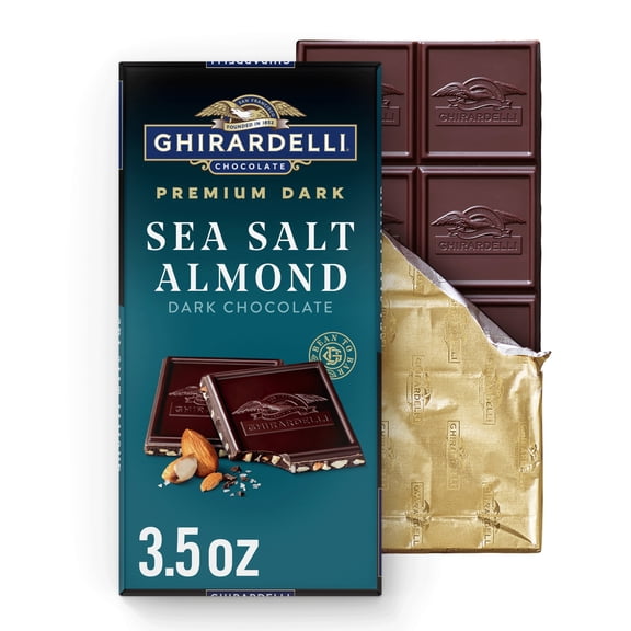GHIRARDELLI PREMIUM DARK Sea Salt Almond Dark Chocolate Candy Bar, 3.5 oz Bar