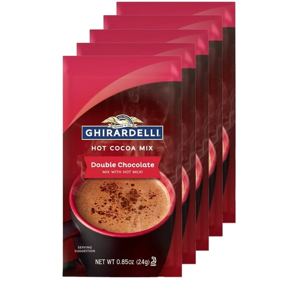Ghirardelli Double Chocolate Hot Cocoa Mix, 0.85-Ounce Packets l Pack of 5