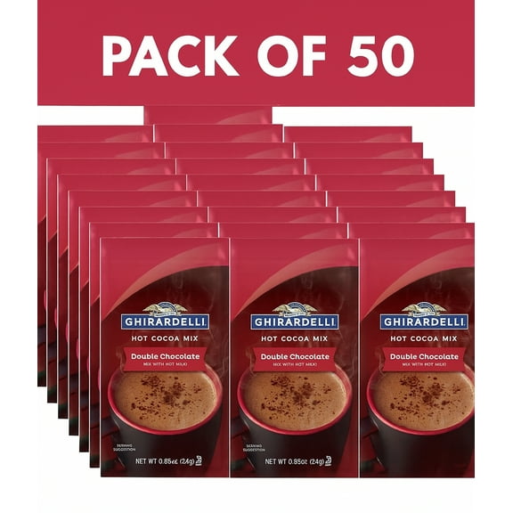 Ghirardelli Double Chocolate Hot Cocoa Mix 0.85 oz Pack of 50 with Cocoa Scoop