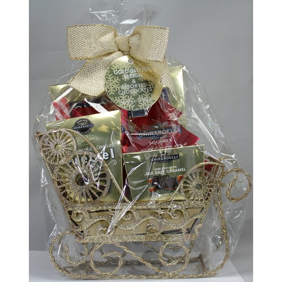 Ghirardelli Gold Glitter Sleigh Chocolate Gift Basket