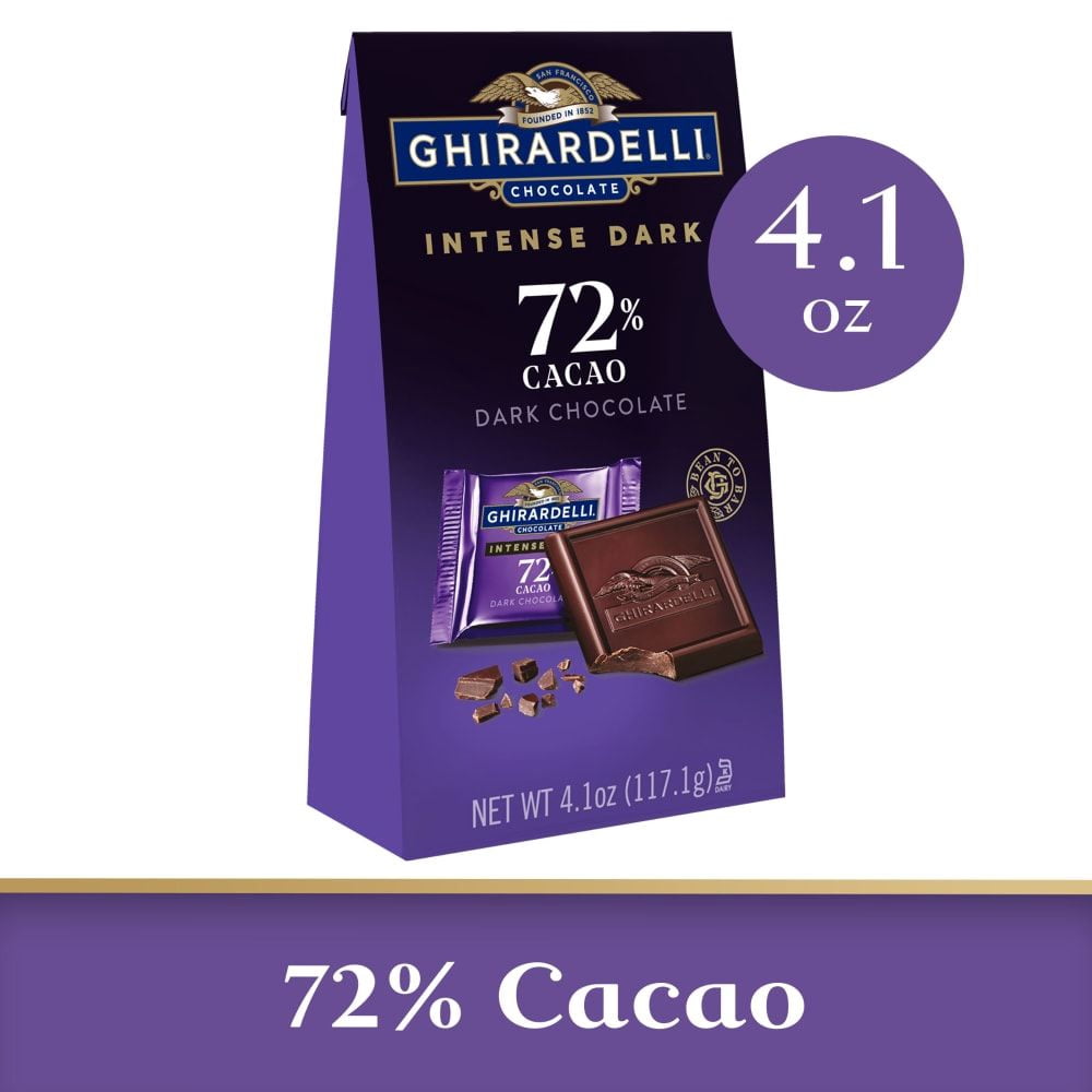 Ghirardelli Intense Dark Chocolate Squares 72% Cacao Candy Bag 4.1 oz - Pack of 3