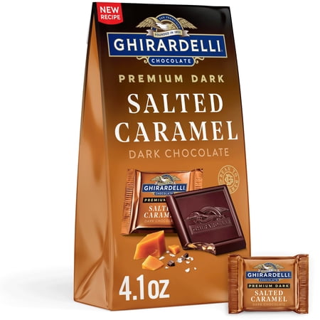 GHIRARDELLI PREMIUM DARK Salted Caramel Dark Chocolate SQUARES, 4.1 oz Bag