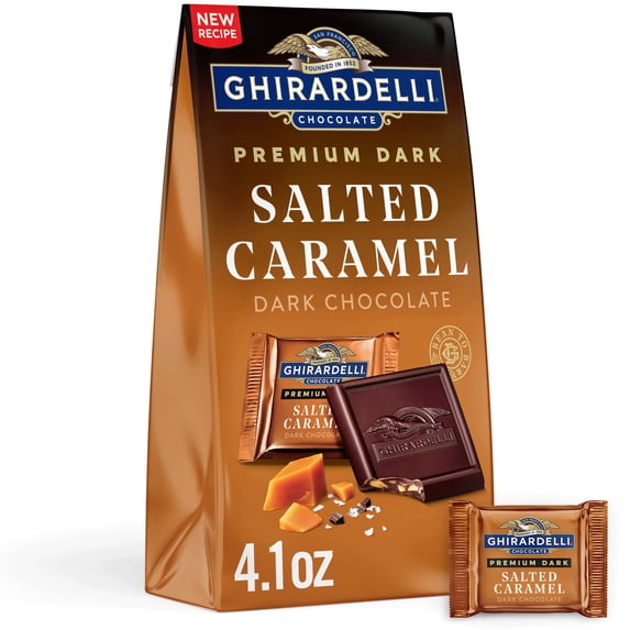 GHIRARDELLI PREMIUM DARK Salted Caramel Dark Chocolate SQUARES, 4.1 oz Bag
