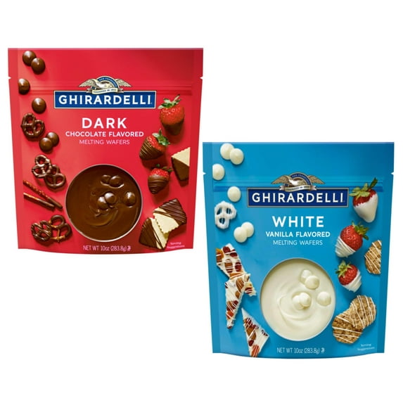 Ghirardelli Melting Wafers Dark Chocolate And White - 10 Ounce - Variety Pack - Perfect For Dipping Fruit, Pretzels And Candy Making