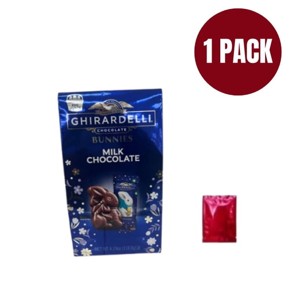 Ghirardelli Milk Chocolate Bunnies, 4.19 oz Bag with BONUS LaPrima Morceau Bonbon - Premium Easter Basket Candy, Individually Wrapped Solid Milk Chocolate Holiday Treats