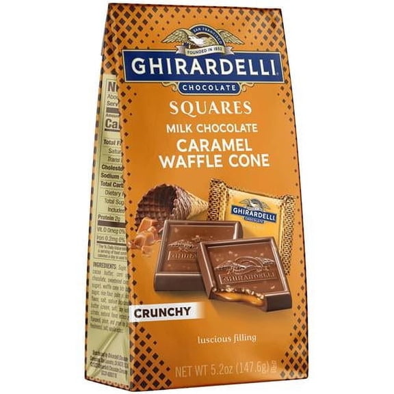 Ghirardelli Milk Chocolate Caramel Waffle Cone Squares, 5.2 Oz Bag Packaging May Vary