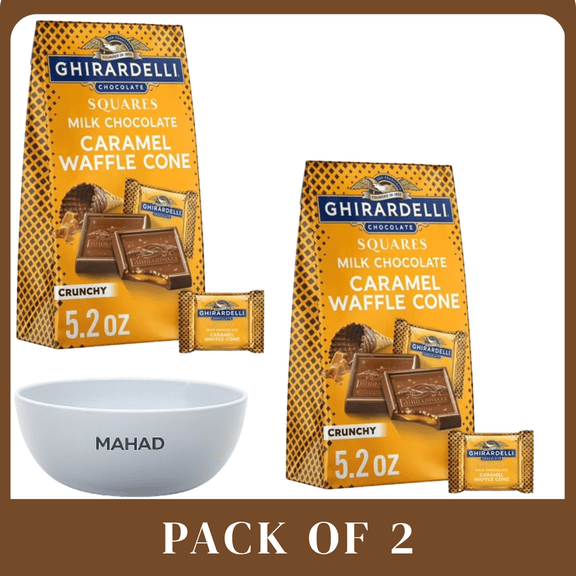 Ghirardelli Milk Chocolate Caramel Waffle Cone Squares Premium Chocolate Candy 2 Pack  Bowel by Mahad