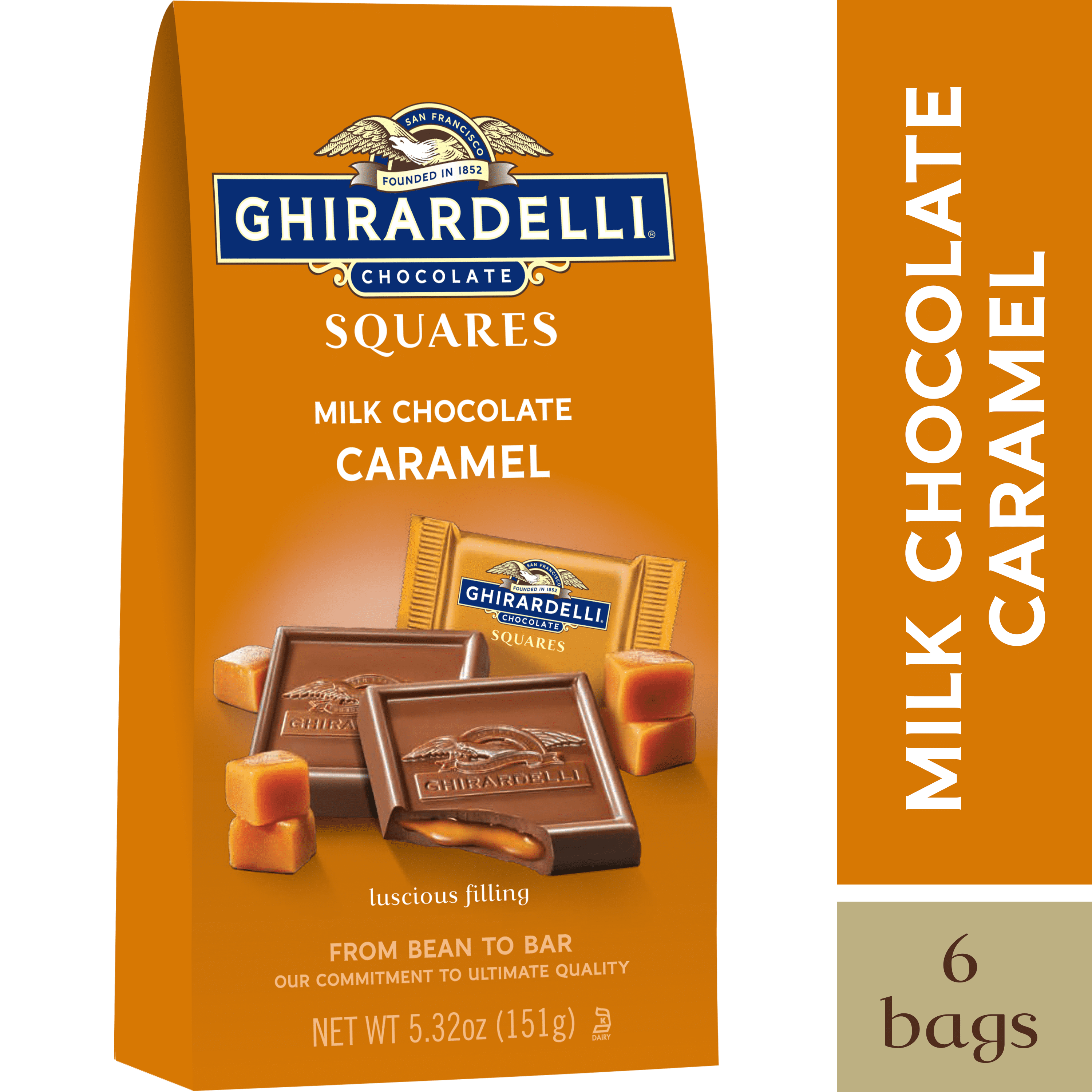 Ghirardelli Milk Chocolate Squares with Caramel Filling – 5.32 oz., 6 bags