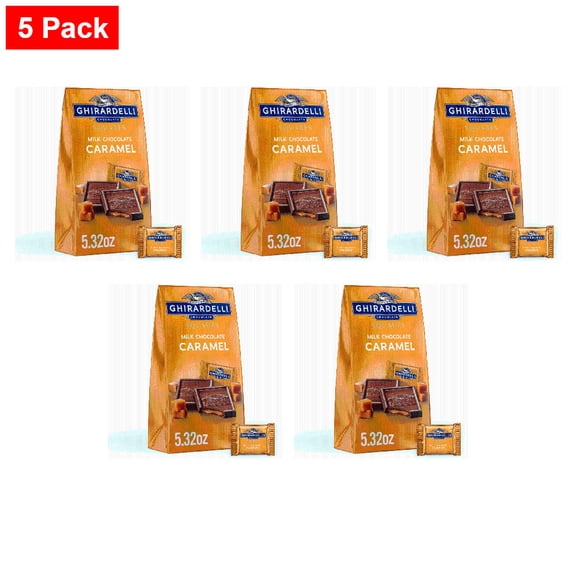 Ghirardelli Milk Chocolate with Caramel Filling Squares Candy Bag 5.32 oz - 5 Pack