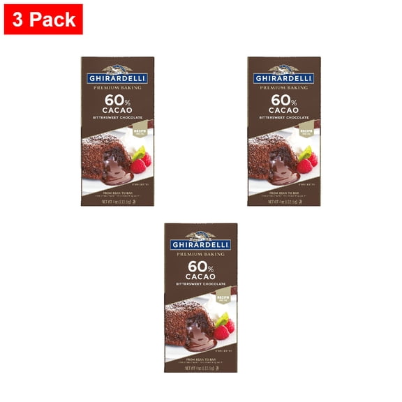 Ghirardelli Premium 60% Cacao Bittersweet Chocolate Baking Bar 4 oz - 3 Pack