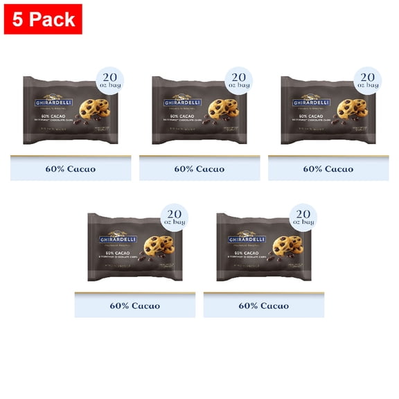 Ghirardelli Premium Baking Bittersweet Chocolate Chips 20 oz - 5 Pack